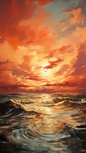 A fiery red colored sunset, Low Angle Shot, abstract art, Maurice Prendergast, sunset, award, a passionately vibrant interpretation, summer, Dramatic Lighting –v 5.2 –style raw –s 750 –ar 9:16 –q 2